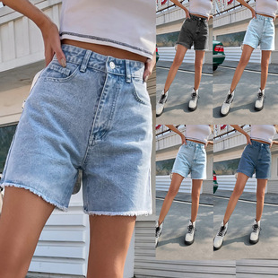 Loose casual female denim shorts high waist loose slim pants