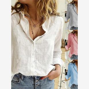 Loose Shirt Casual Shirt Lapel Neck Blouse Work Shirt Tops