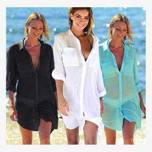 2024 Hidden Button Beach Cover Up Bikini Swimsuit Cardigan