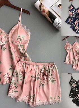 amas Sets Design Floral Print V-neck Suspenders Pajamas Sets