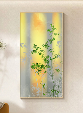 竹子玄关挂画客厅沙发背景墙装饰画现代简约走廊过道壁画发光灯画