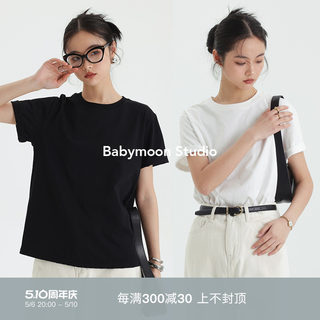 Babymoon 纯棉经典黑白圆领短袖T恤内搭打底衫女