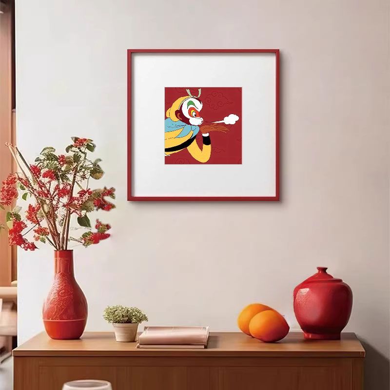 新款红色框孙悟空挂画外文版《西游记》绘本装饰画80后男卧室壁画