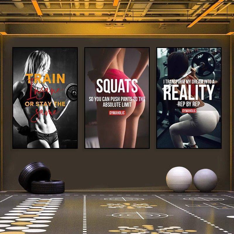 健身房墙面装饰画励志标语英文健美私教美女减肥瘦身运动海报挂画