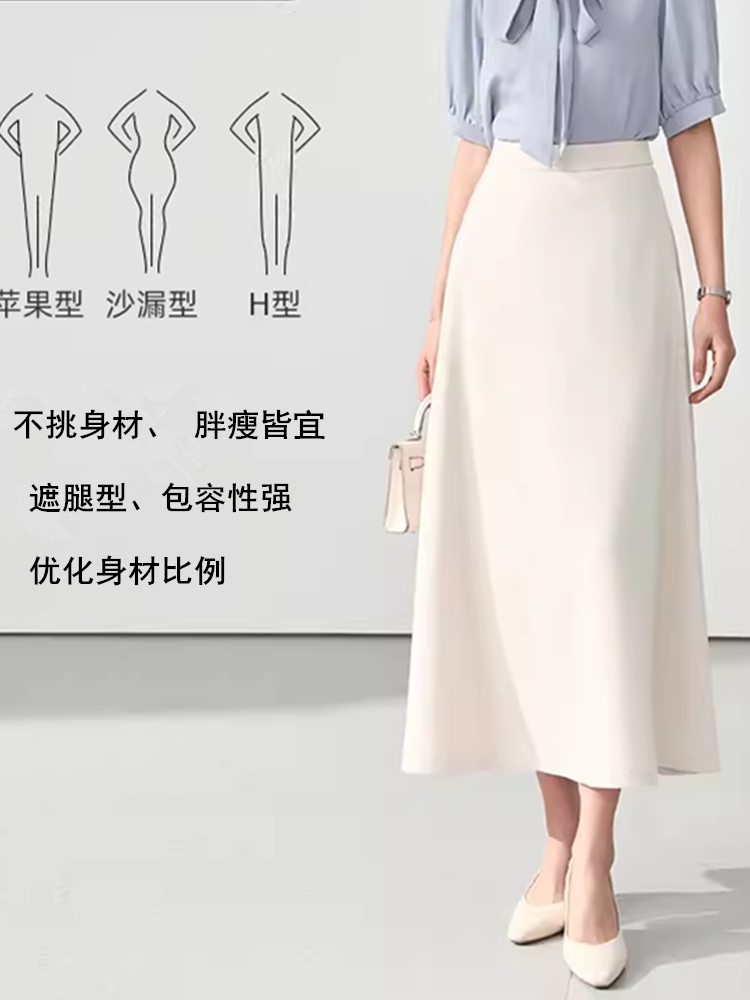 黑色a字中长裙女夏季正装赫本风伞裙大码职业面试裙子西装半身裙