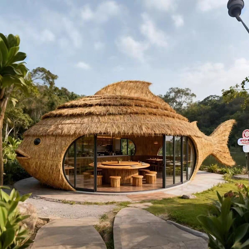 户外景区茅草动物造型小屋凉亭定制茅草动物造型小屋景观网红打卡