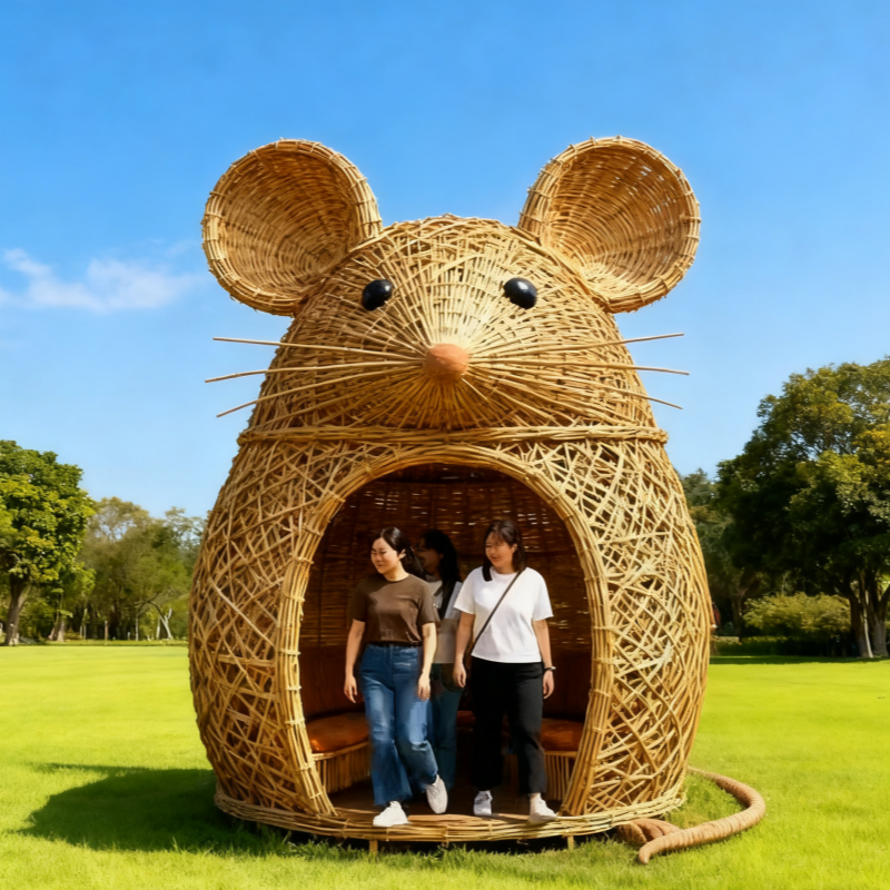 藤编工艺品定制户外景区仿真十二生肖造型藤编凉亭景观网红打卡