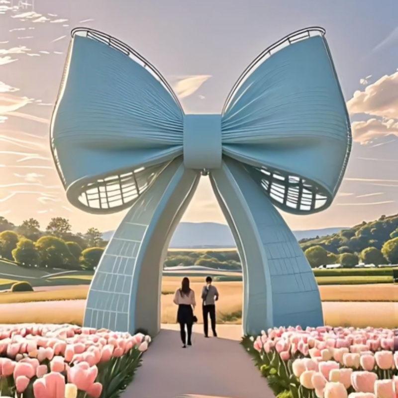 户外创意藤编景观藤编巨型蝴蝶结造型摆件公园广场户外田园风装饰