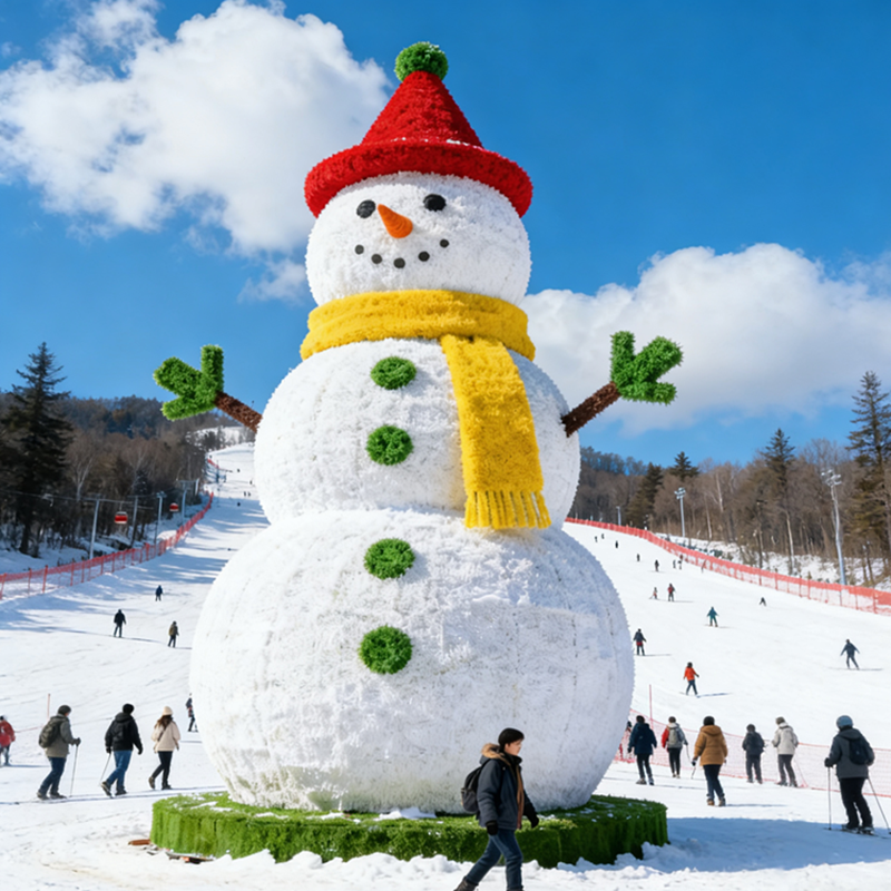 网红绿雕户外大型雪人景观雕塑商场美陈滑雪场装置仿真绿雕工艺品