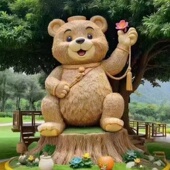 稻草雕塑小熊稻草模型摆件稻草工艺品网红草编景观拍照打卡景点