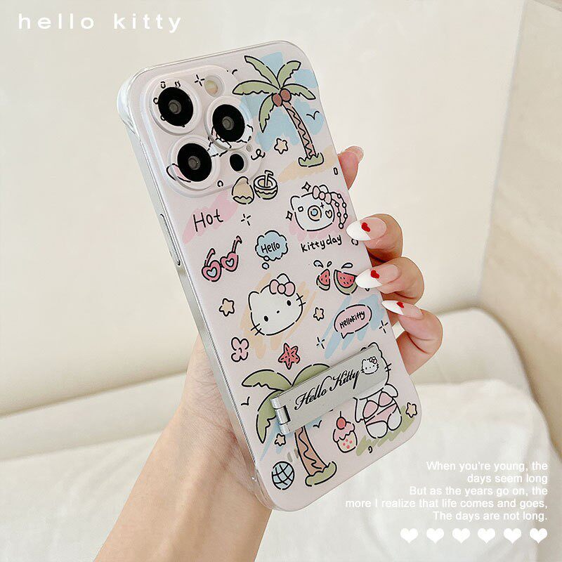 HelloKitty无边框带支架苹果17pro手机壳16库洛米15plus软壳iPhone13保护壳14创意防摔12可爱kt猫X少女心Air