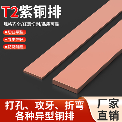 定制加工t2接地汇流紫铜排扁条镀锡空开接线连接片母排铜条铜排