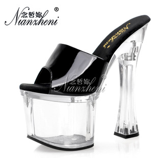 18cm超高跟鞋粗跟防水台厚底11公分恨天高凉拖鞋大码情趣伪娘