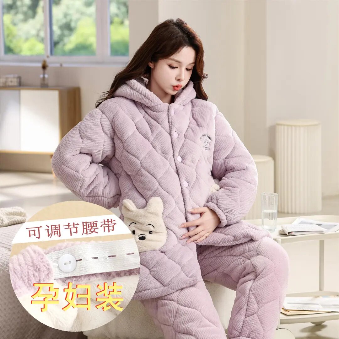 冬季三层加厚连帽睡衣女冬季法兰绒夹棉睡衣女士孕妇家居服套装,女士内衣/男士内衣/家居服,睡衣/家居服套装,淘宝优惠券,粉丝福利购,淘宝优惠卷