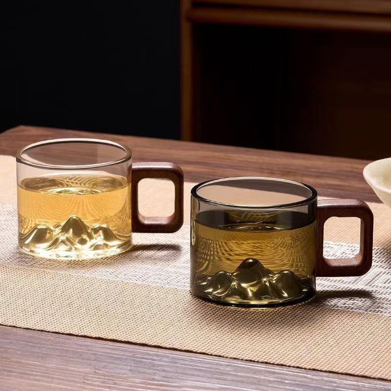 家用木把品茗杯简约耐热
