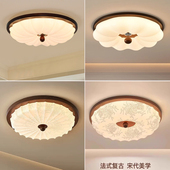 中古风主卧室灯新款 法式 奶油风圆形南瓜胡桃木复古房间吸顶灯