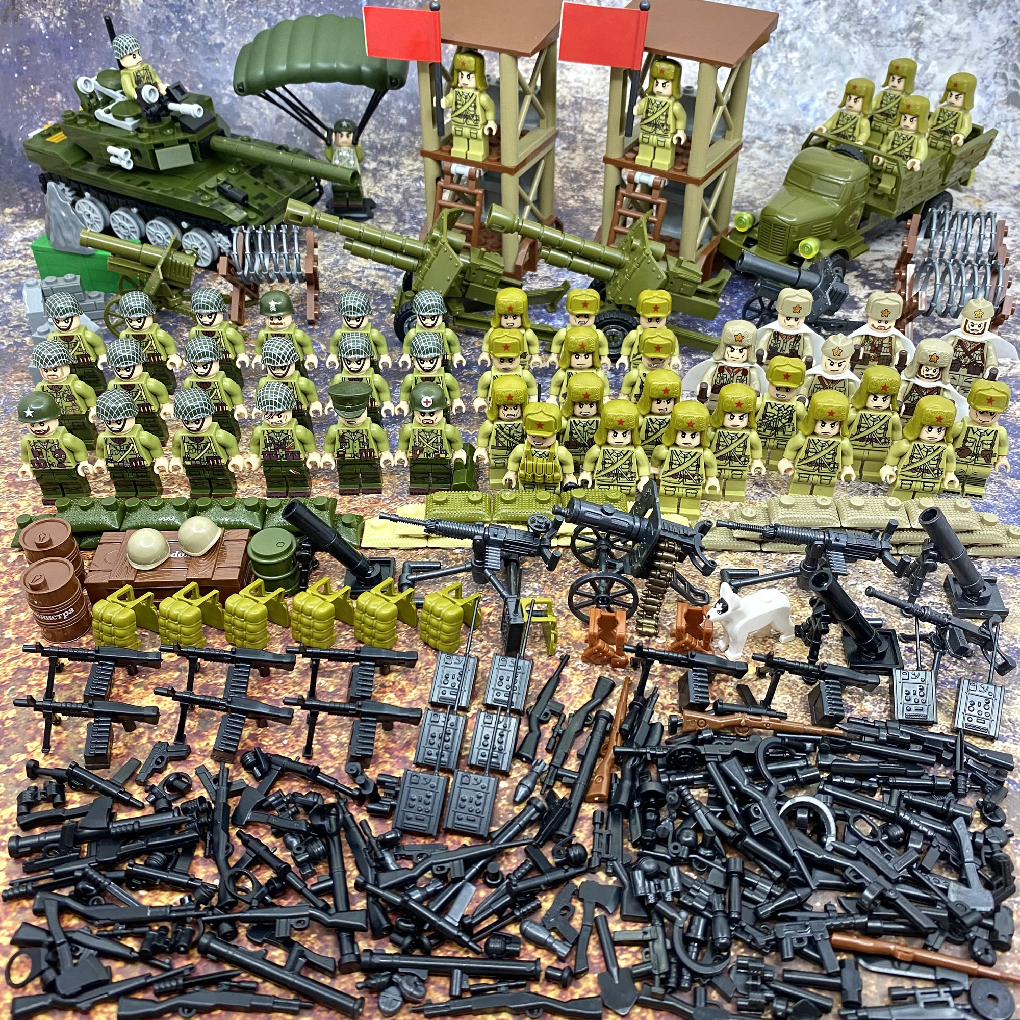 二战军事人仔八路军瞭望塔阵地士兵人偶武器兼容乐高益智积木玩具