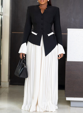 Women long sleeved Tops Wide Leg Pants Two Piece Set clothes