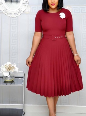 African plus size women's high waisted short sleeved dress
