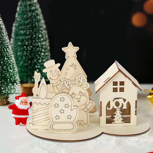 Christmas holiday wooden house puzzle ornaments party gift