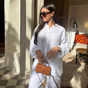 casual style pants linen set shirt women loose Cotton Spring