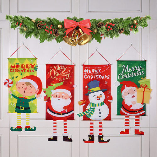 Hanging flags on Christmas decorating doors wall painting