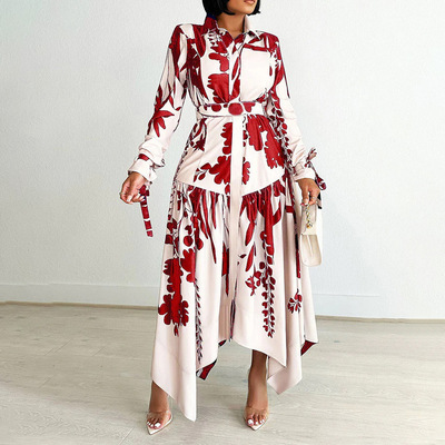 女裙printing Summer temperament long sleeved dress commuting