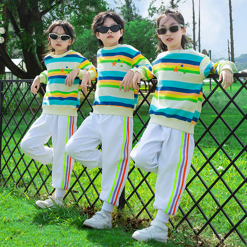 儿童条纹啦啦队运动会演出服