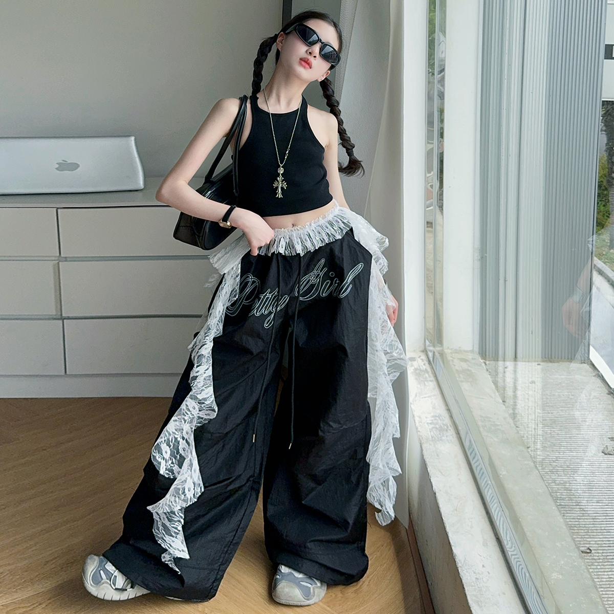 女童爵士舞服装潮酷美式丝伞兵裤