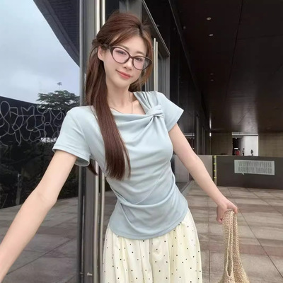 匠一 设计款绑带短袖T恤女2026春夏南油新品甜美系女孩穿搭打底衫