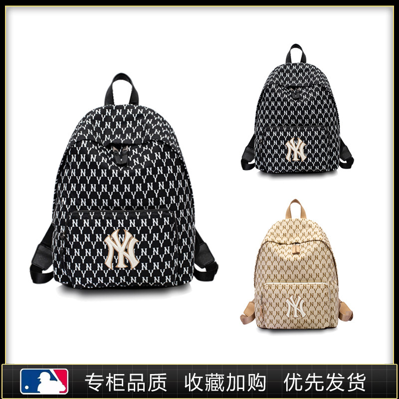 韩国新款复古老花双肩包NY包包洋基队男女休闲大背包学生斜挎书包