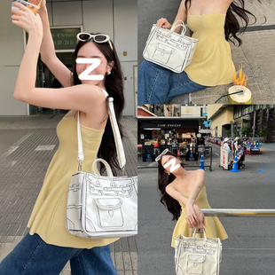 小众设计师印花涂鸦手提包女包铂金包百搭凯莉包通勤单肩包大包包