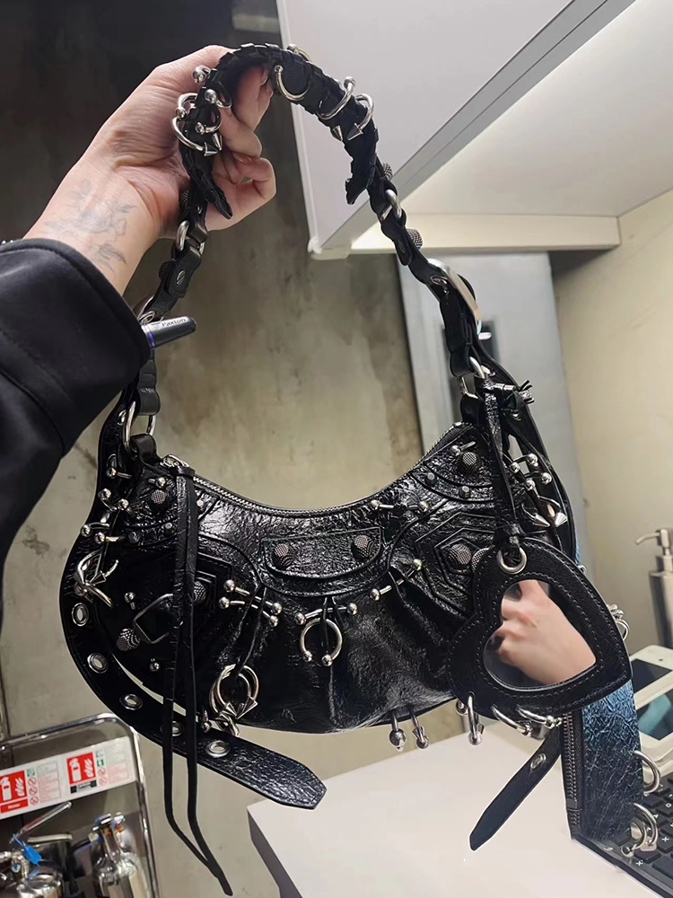 thumbnail for Ins net red same style heavy industry dark metal locomotive bag one-shoulder diagonal bag 2023 spring and summer new women's bag trend