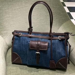 2026春季新款牛仔拼接托特包复古大容量手提包通勤百搭单肩包女包