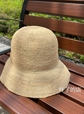 日系细密草编渔夫帽可折叠大帽檐显脸小春夏防晒遮阳草帽海边度假
