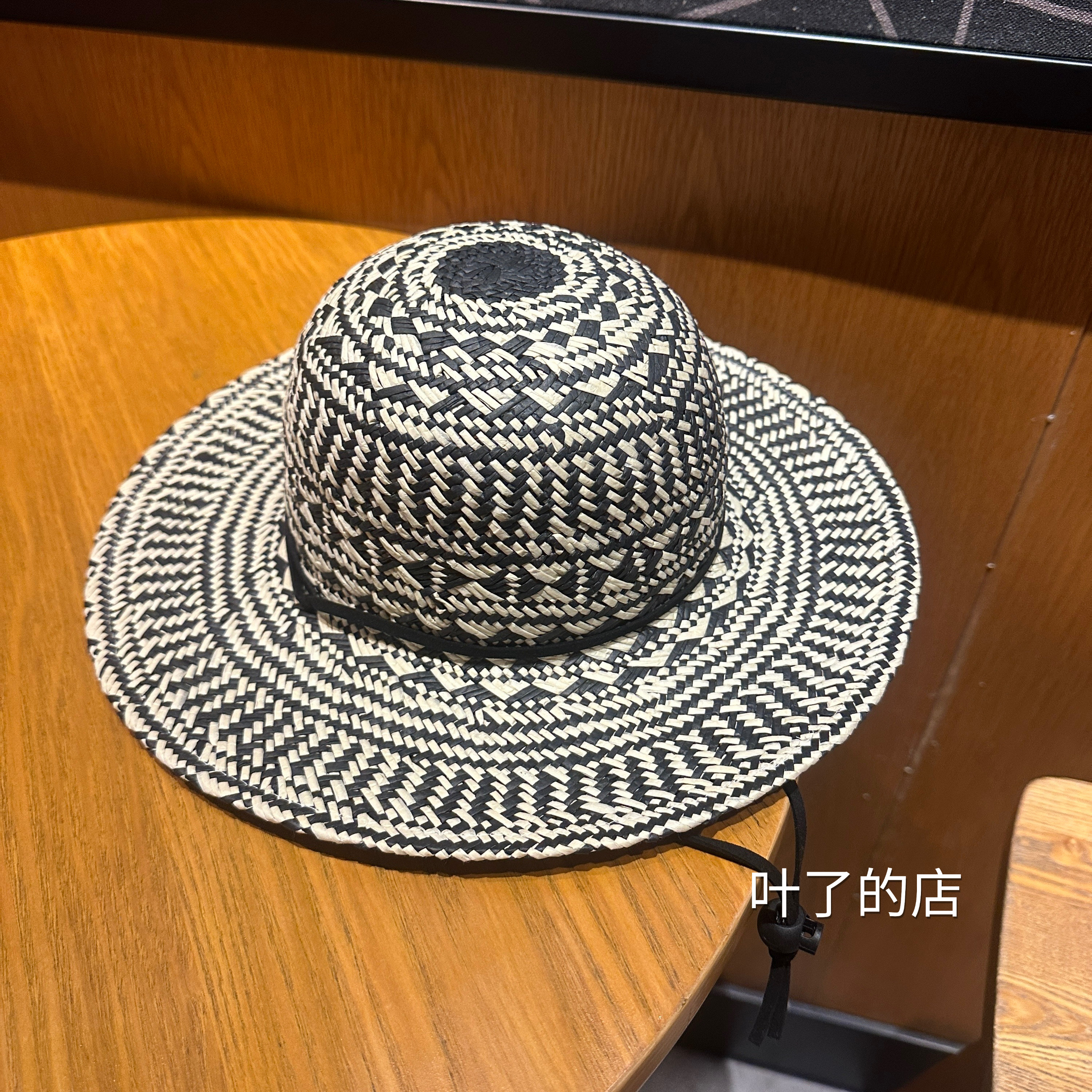 复古老钱风儿童亲子帽草编帽春夏黑白拼色度假草帽圆顶帽沙滩帽