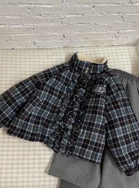 【11.10前发货】2025泡塔深秋冬女童格子卡通加绒加厚外套装98201