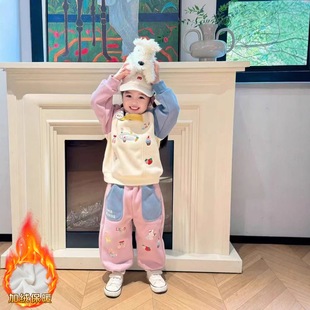 25年新款 童装 男童套装 冬季 批发 女宝保暖卫衣套装 女童加绒套装