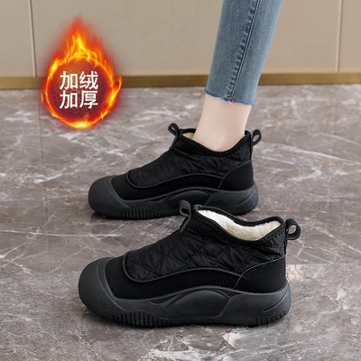 老北京棉鞋女黑色加绒妈妈鞋冬季外穿一脚蹬女鞋2025新款保暖鞋