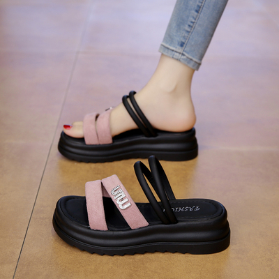拖鞋二合一凉拖鞋女夏外穿2025新款厚底高级感一字拖两穿凉鞋34码