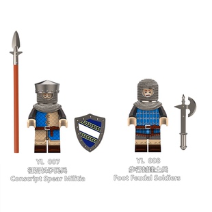 适配乐高中世纪步行征召长矛民兵封建士兵中古骑士积木人仔儿玩具