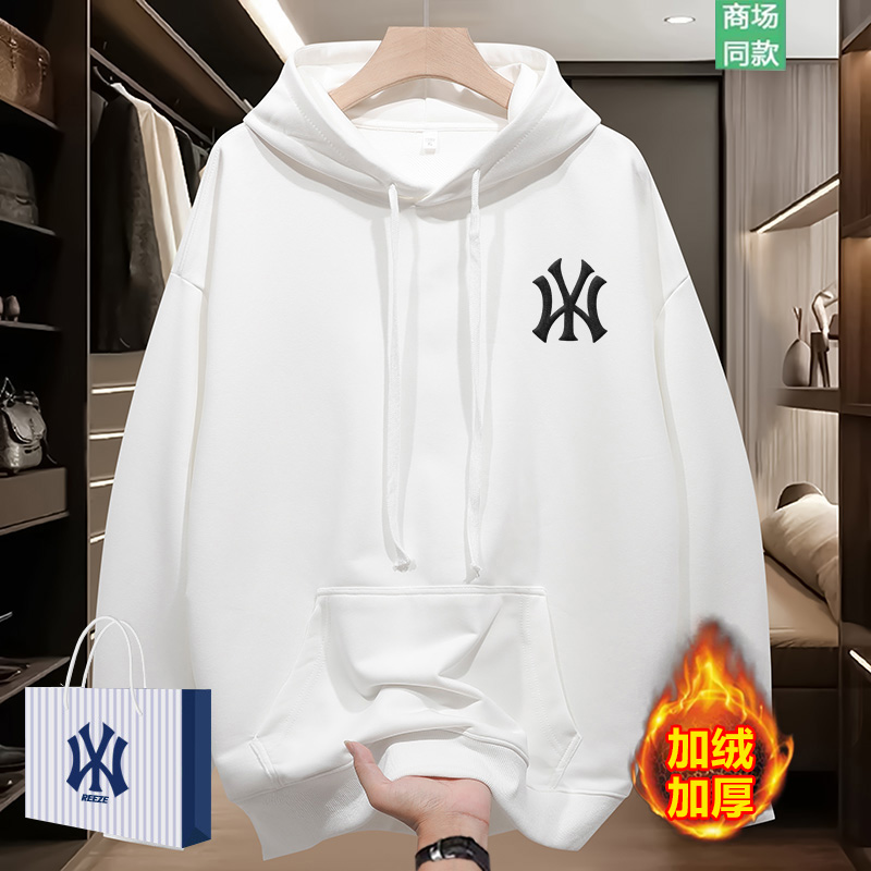 【奥莱折扣】美式潮牌连帽加绒加厚秋冬卫衣男女同款情侣款潮流