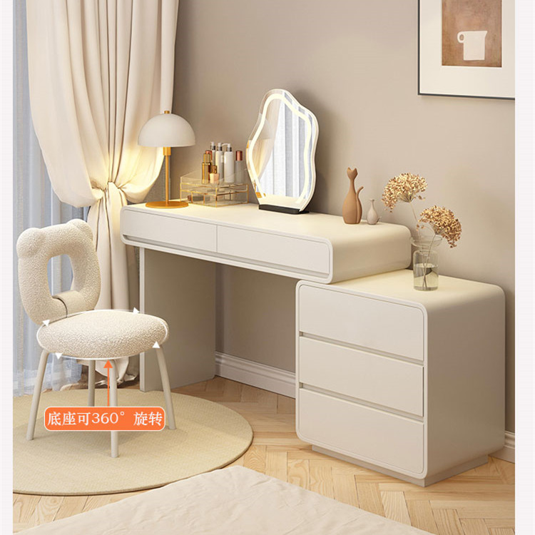 法式简约奶油风梳妆台卧室小户型小型实木化妆桌高级感收纳柜一体
