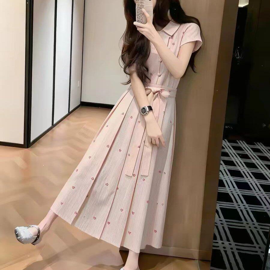 气质粉色衬衫连衣裙女26夏季新连衣裙