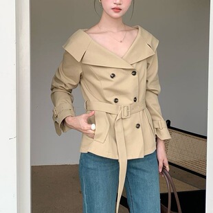 韩版春秋2026新款海军领短款风衣外套女上衣收腰春秋韩系英伦风