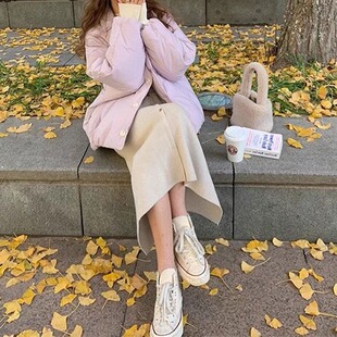 韩系穿搭紫色短款棉服女宽松版型休闲小个子2026年冬季新款外套