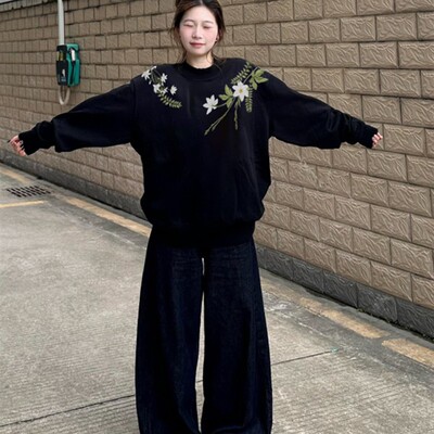 加绒加厚无帽圆领卫衣女款新款2025爆款时尚洋气宽松慵懒风初中生