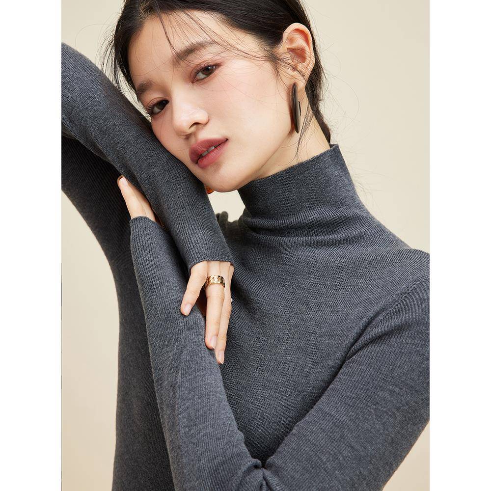 岛精无缝 德国扬子120s双倍加厚半高领高领羊毛毛衣打底针织衫女