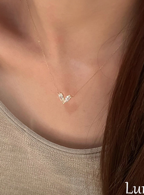 S925纯银拉丝爱心锆石项链高级感