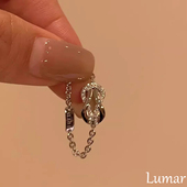 S925纯银中古微镶锆石八字扣链条戒指女小众设计冷淡风气质食指戒